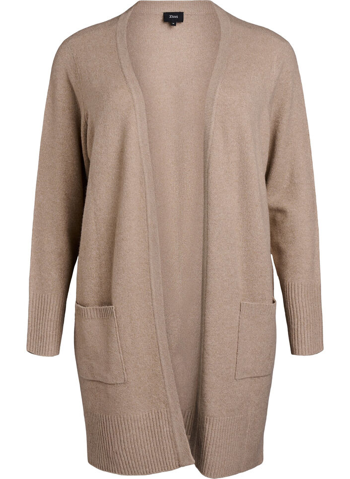 Geribd gebreid vest met zakken, Beige, Packshot image number 0