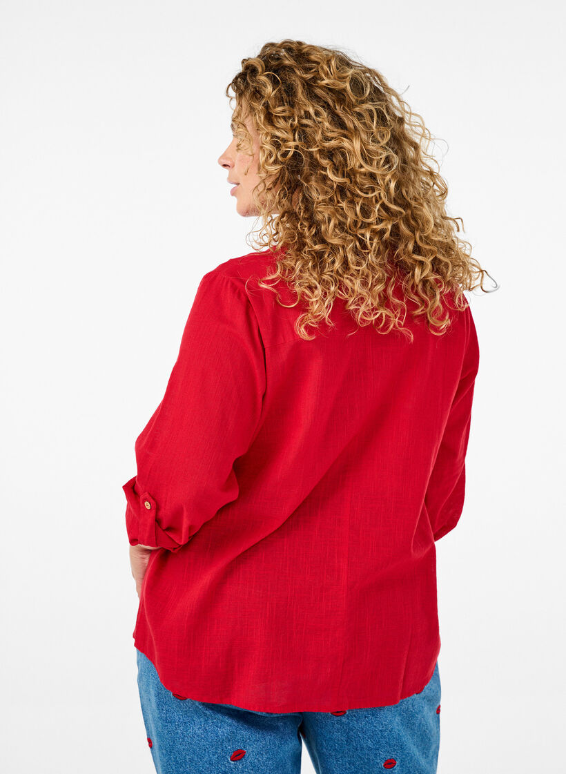 Katoenen blouse met een V-hals, Rood, Model image number 2