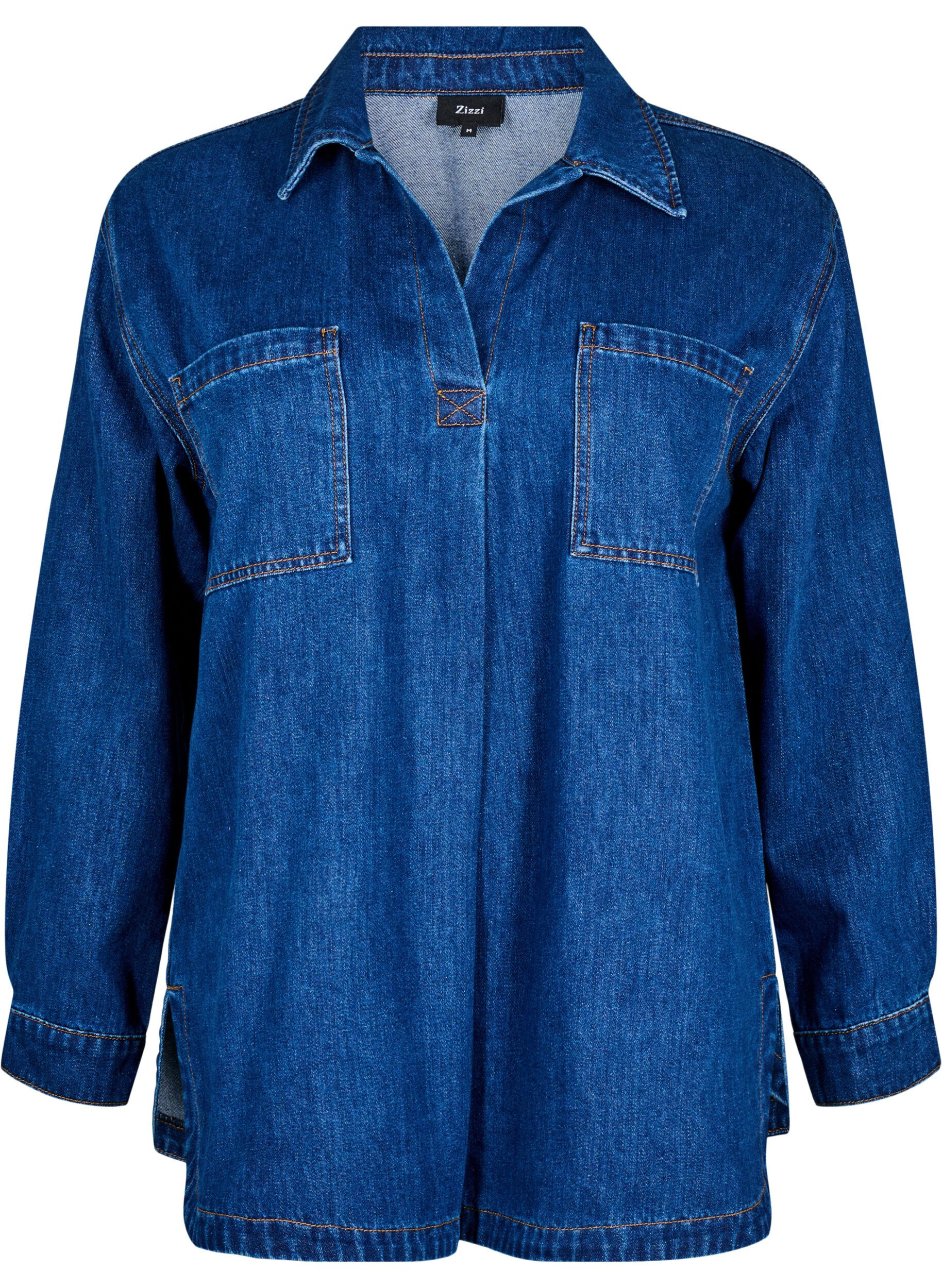 Denim blouse met kraag
