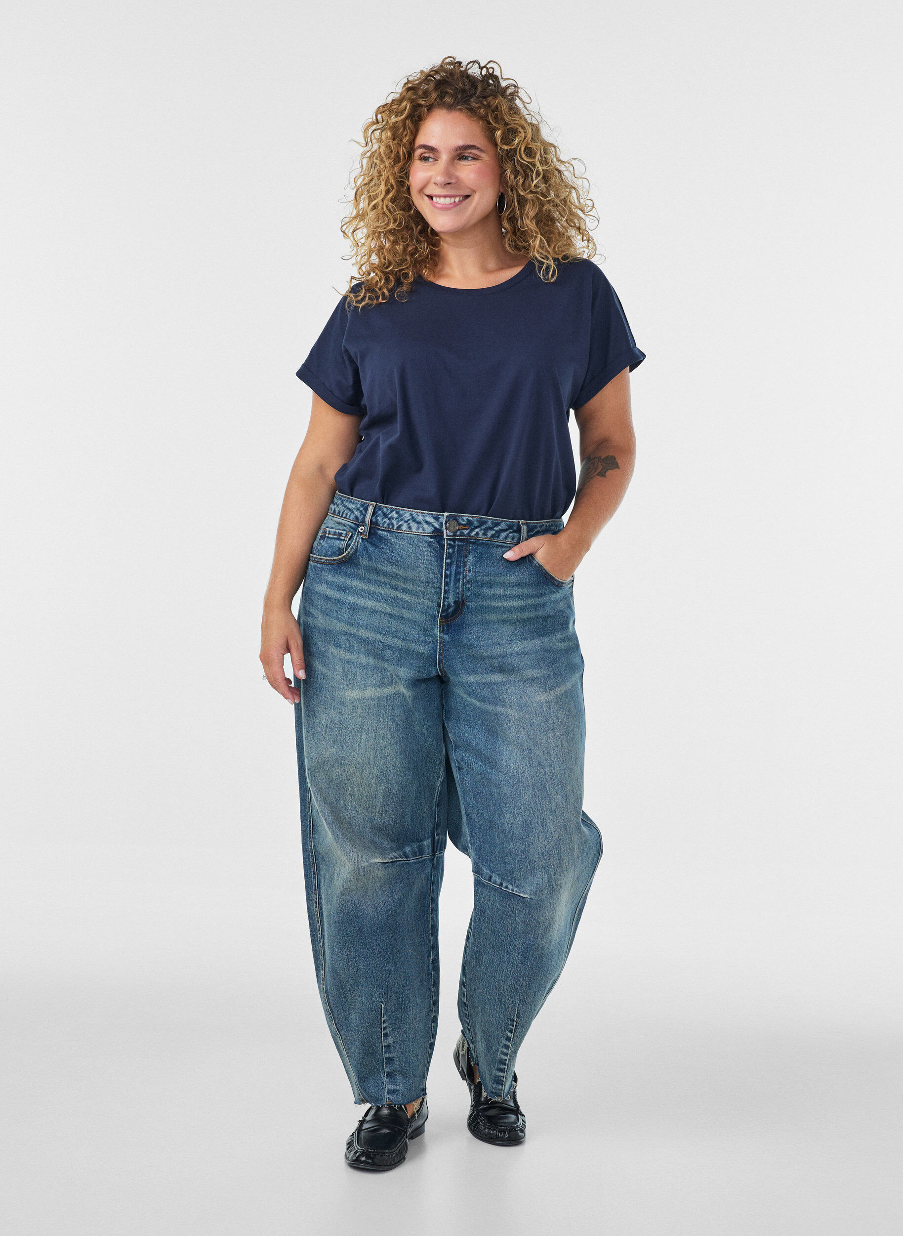 ZizziT-shirt met korte mouwen van katoenmix, Blauw, Model image number 1