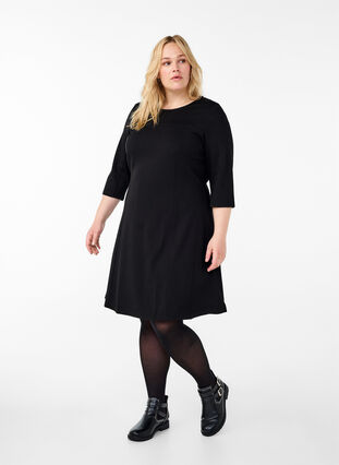 ZizziA-vorm jurk met 3/4-mouwen, Zwart, Model image number 1
