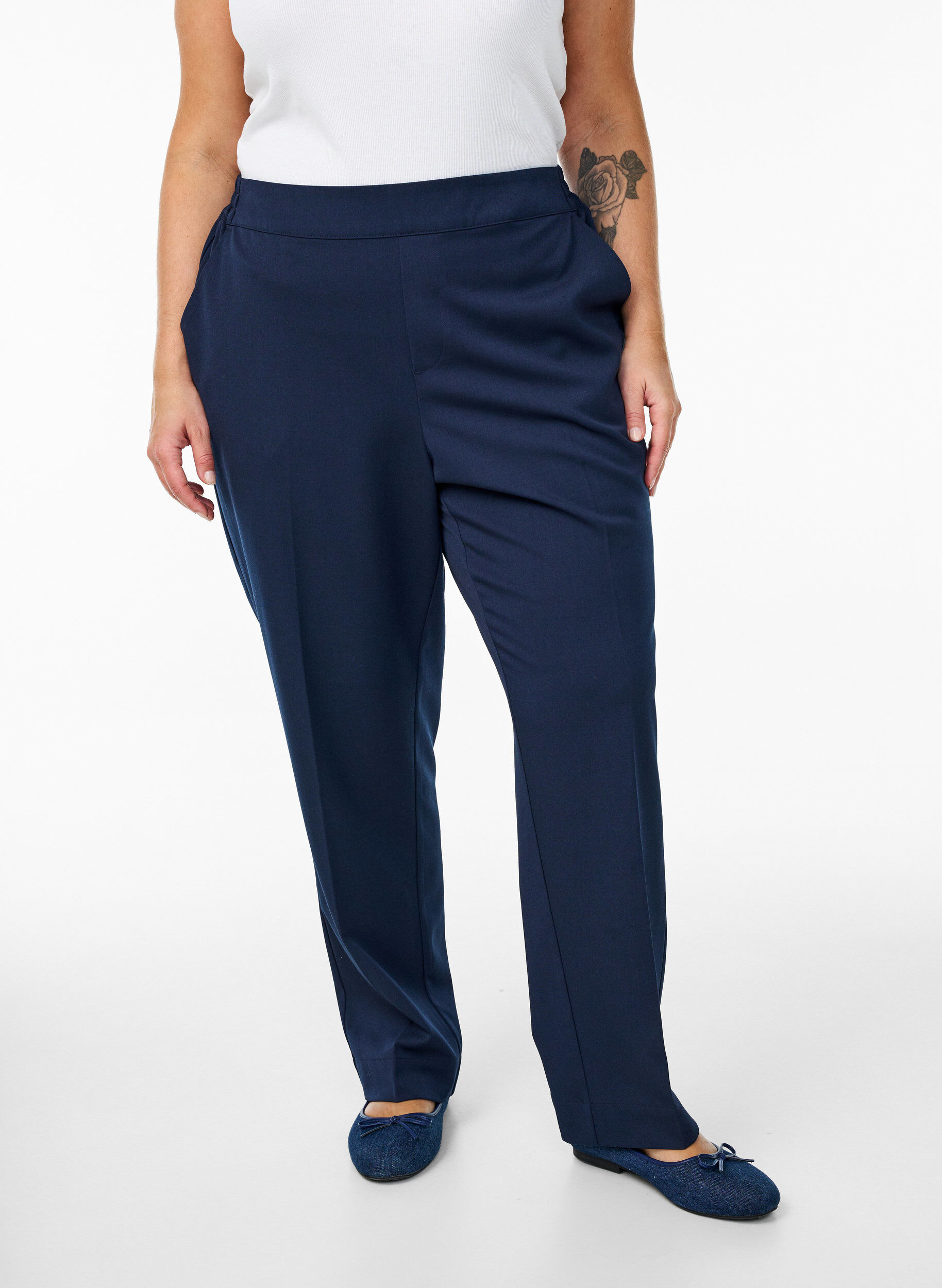 ZizziLosse broek met hoge taille, Blauw, Model image number 2