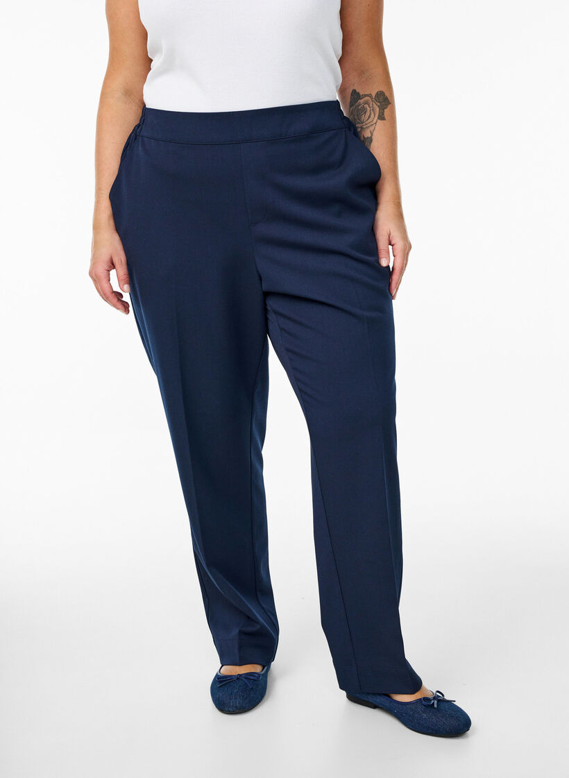 Losse broek met hoge taille, Blauw, Model image number 2