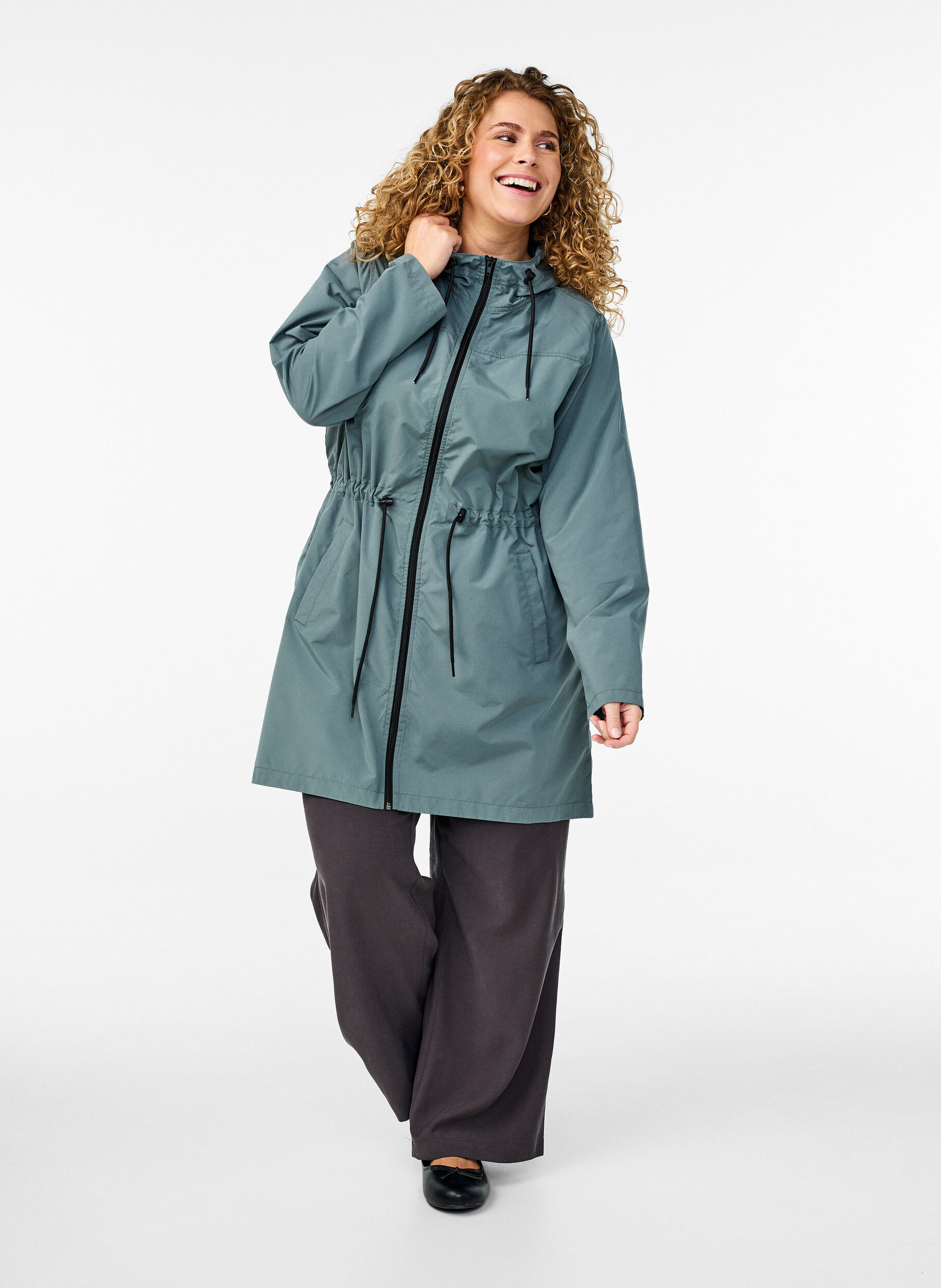 ZizziFLASH - Waterafstotende parka met capuchon, Groen, Model image number 1