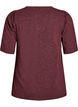 T-shirt met glitters en korte pofmouwen, Donker Bordeaux, Packshot image number 1
