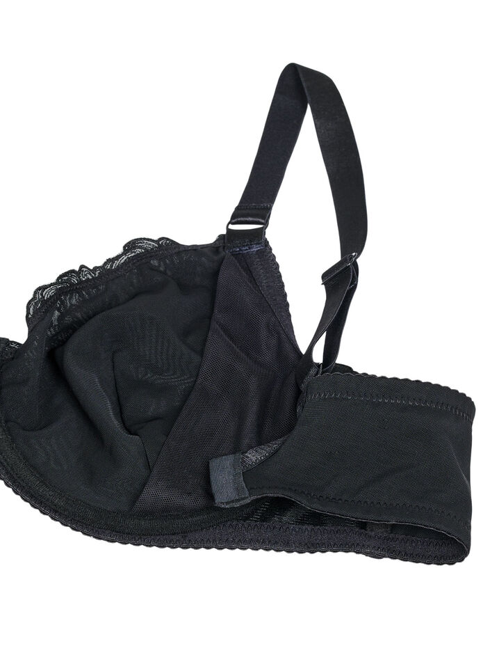 Volledig dekkende bh in mesh met geborduurd patroon, Black, Packshot