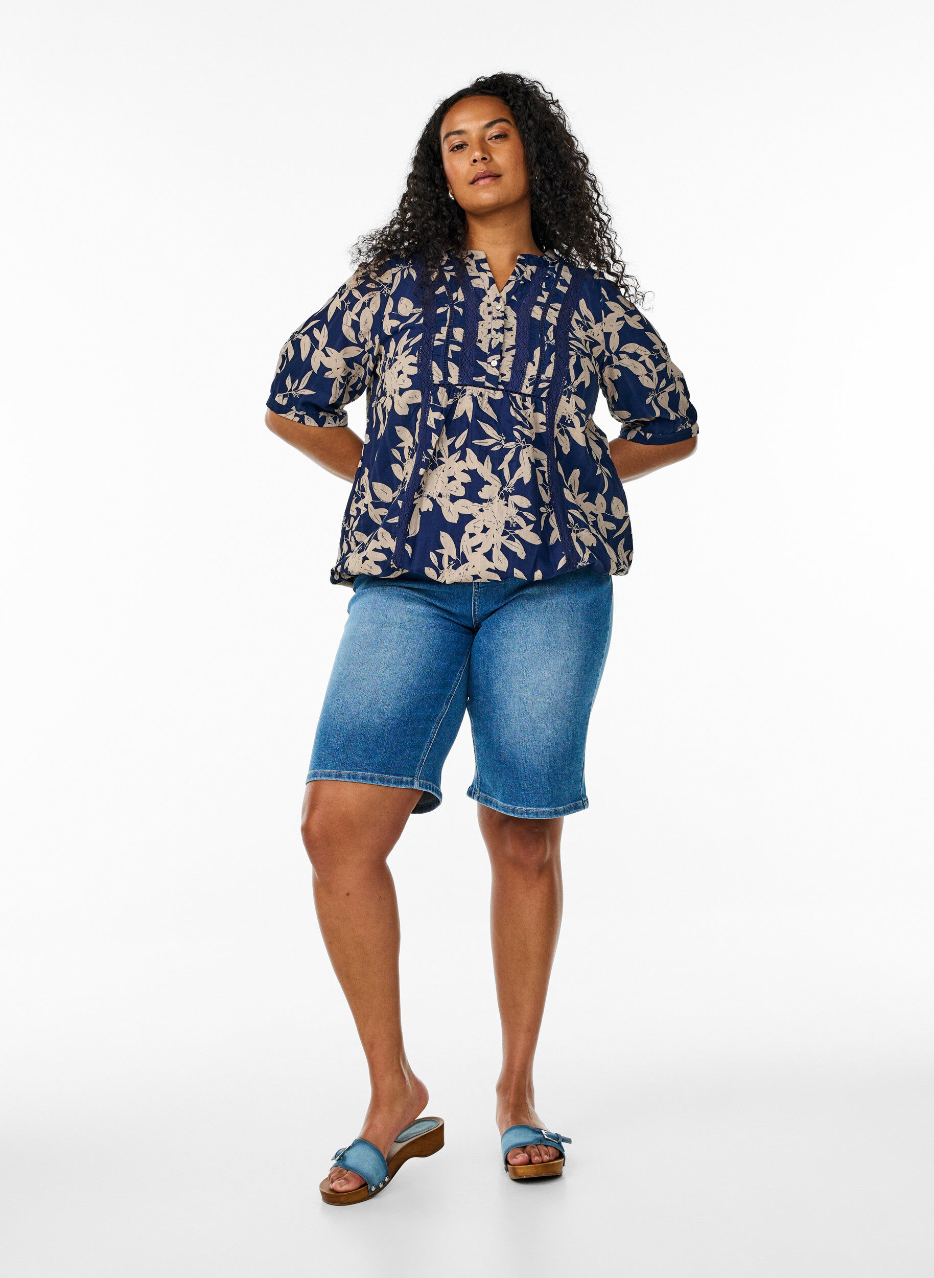 ZizziBlouse met print en 1/2 mouwen, Blauw, Model image number 1