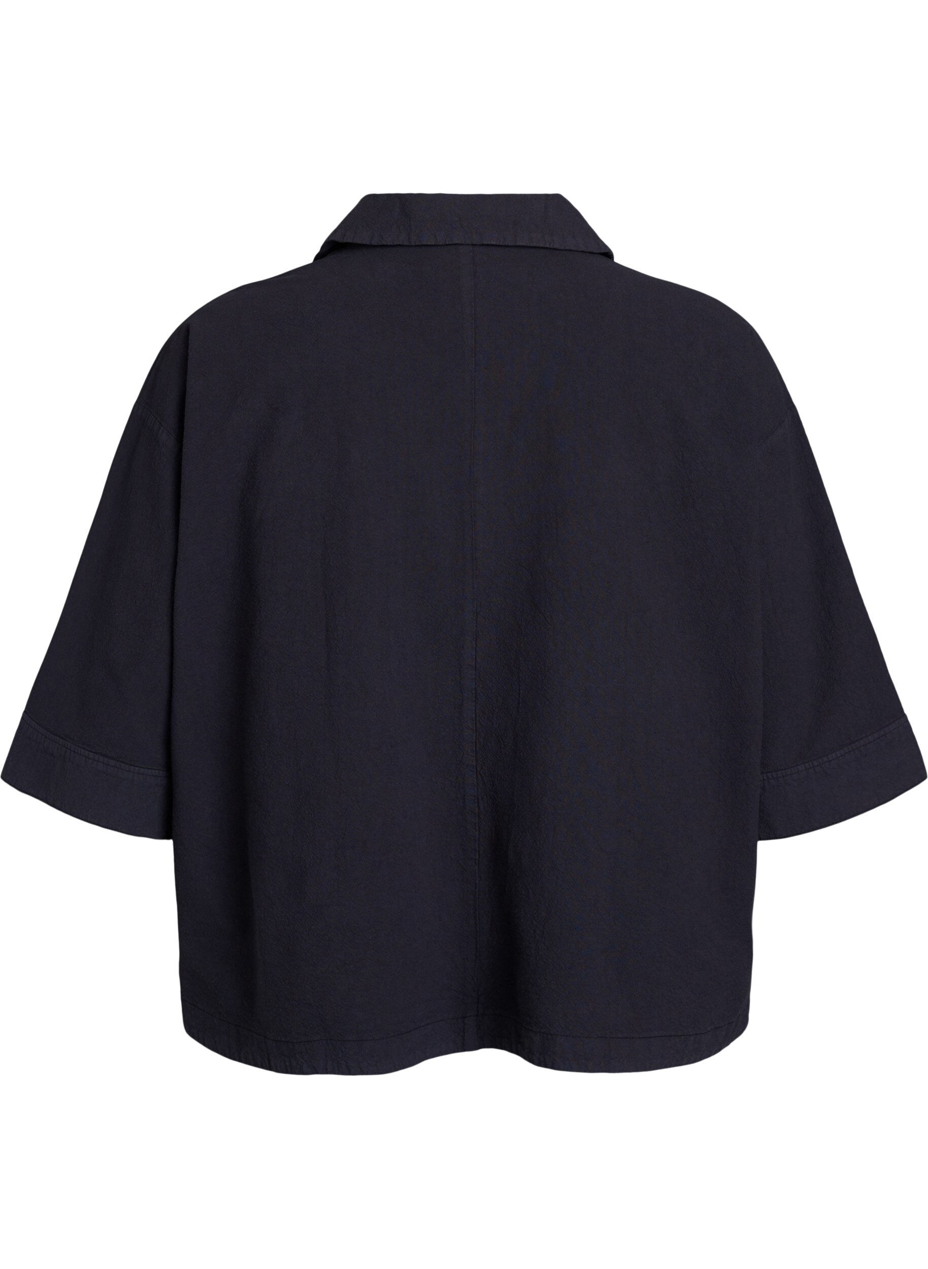 ZizziLosse blouse met kraag en 1/2 mouwen, Zwart, Packshot image number 1