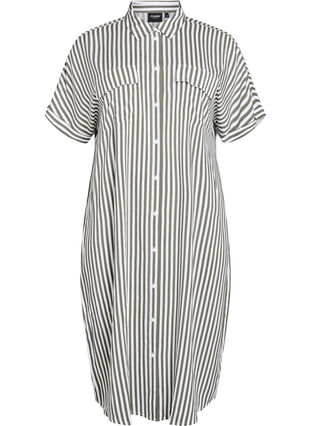 ZizziFLASH - Lange overhemdjurk met korte mouwen, Groen, Packshot image number 0