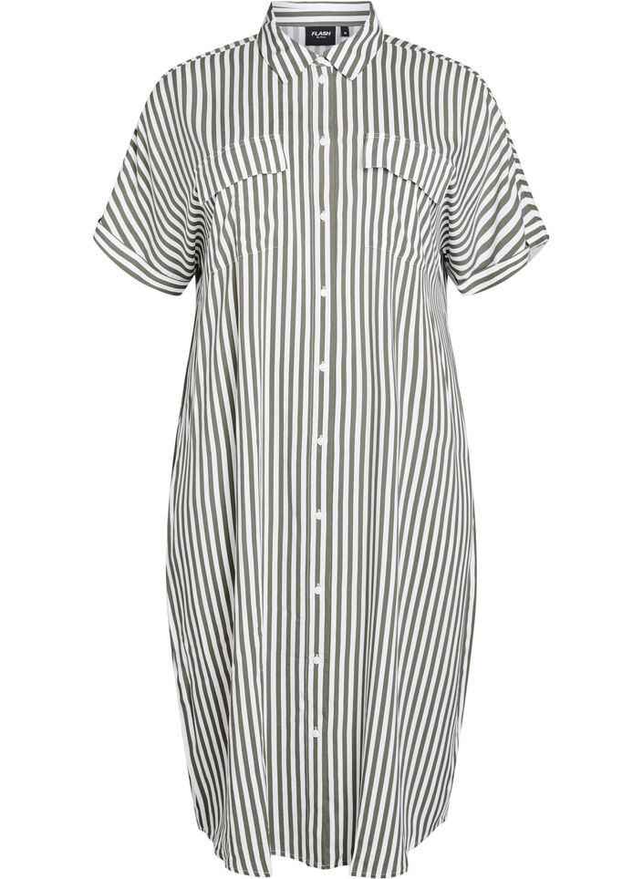 FLASH - Lange overhemdjurk met korte mouwen, Groen, Packshot image number 0