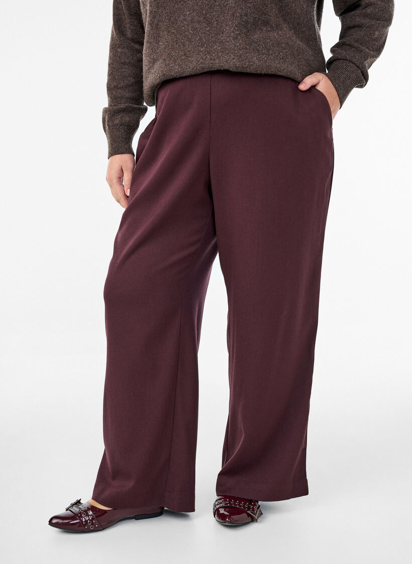 Wijde broek met een hoge taille, Donker Bordeaux, Model image number 2