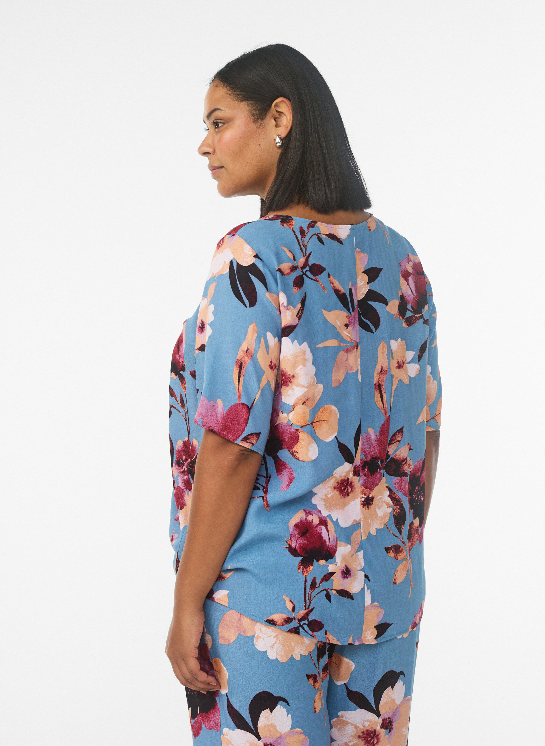 ZizziViscose blouse met korte mouwen met print, Blauw, Model image number 2