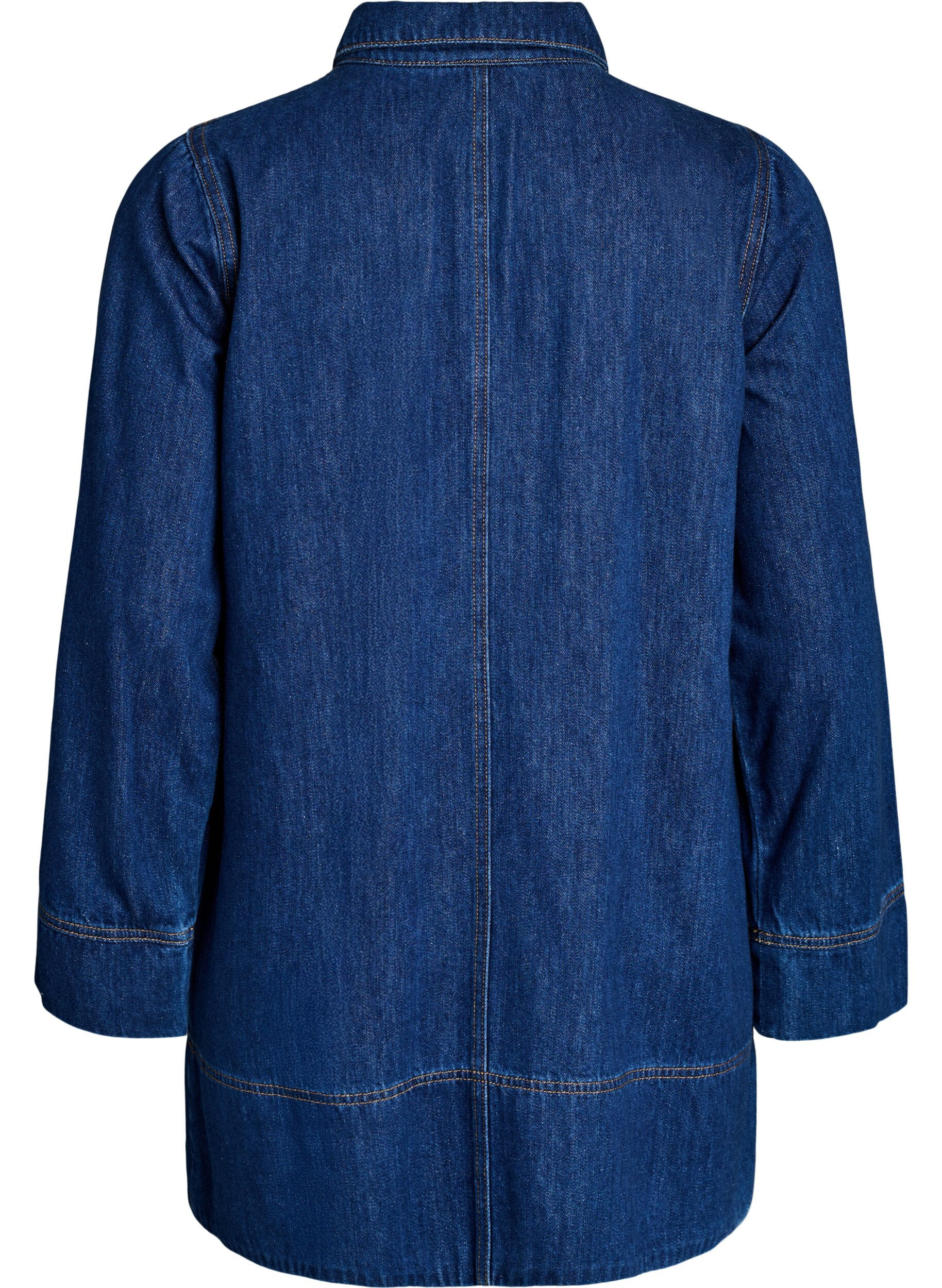 ZizziKorte denimjurk met kraag en knoopsluiting, Blauw, Packshot image number 1