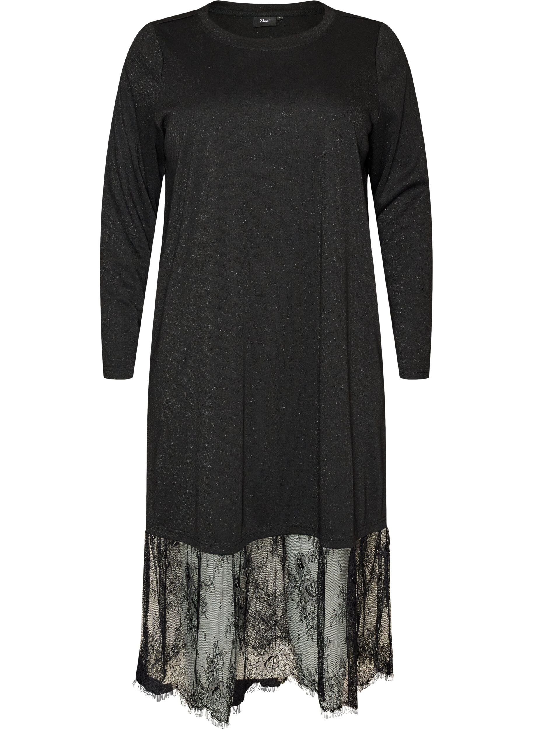 Jersey jurk met glitter en kanten rand