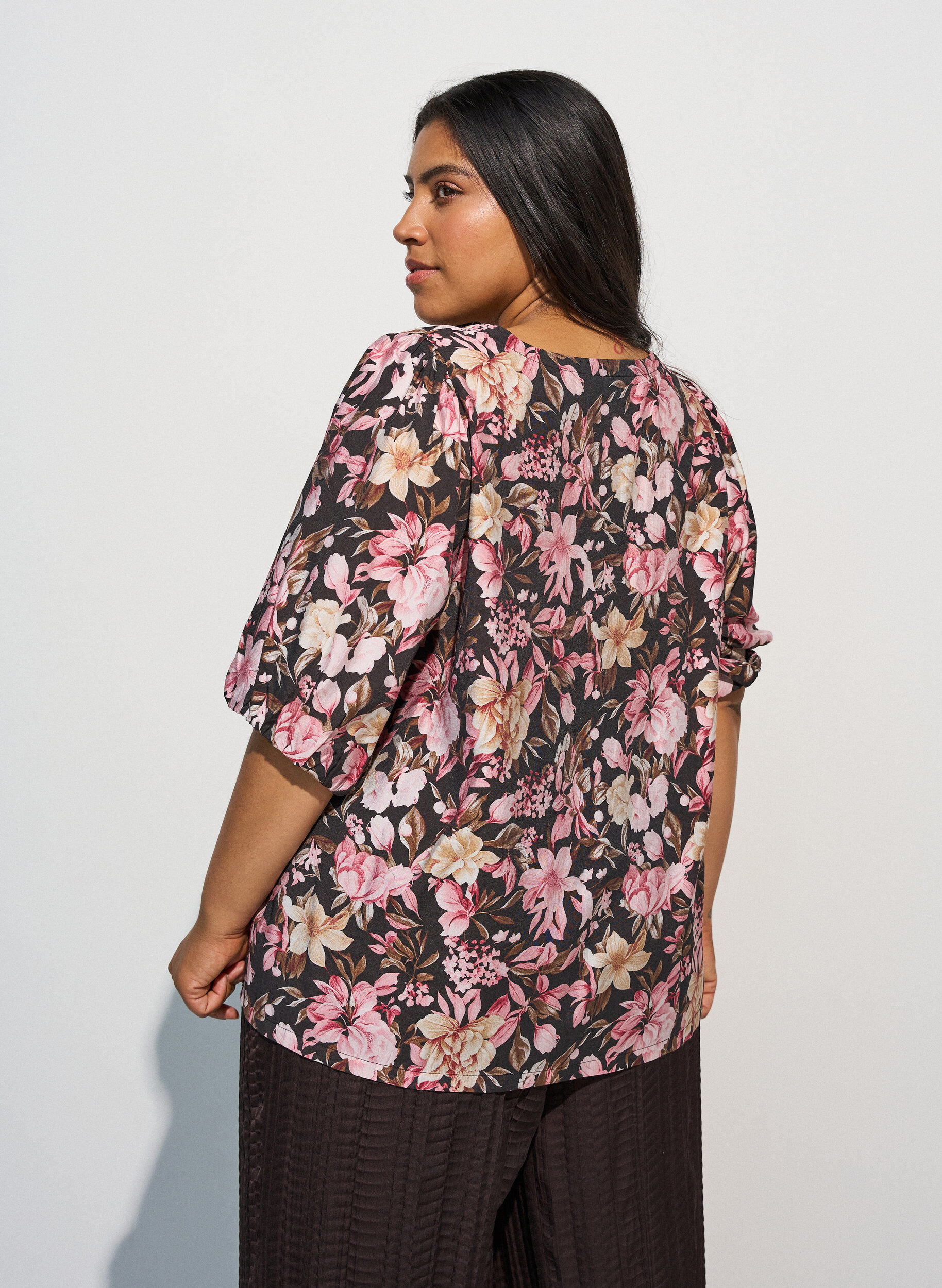 ZizziViscose blouse met V-hals, Roze, Model image number 2
