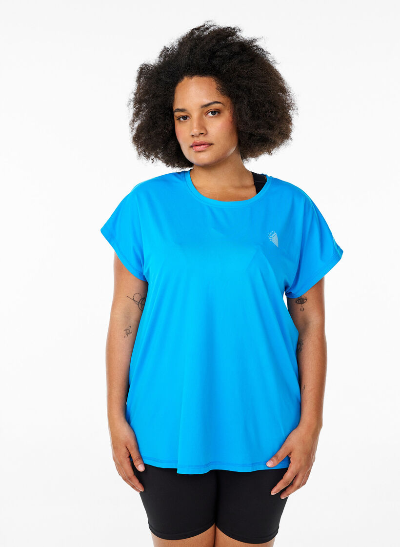 T-shirt de sport couleur unie, Bleu, Model image number 0