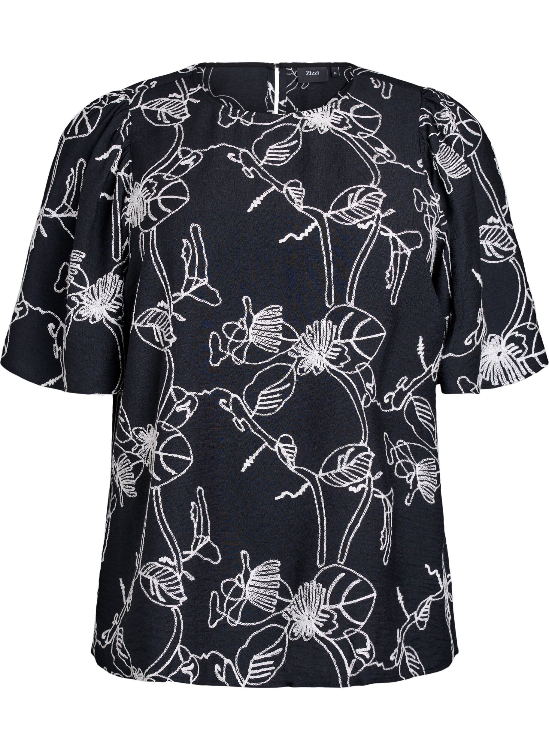 Blouse met korte mouwen en geborduurd patroon