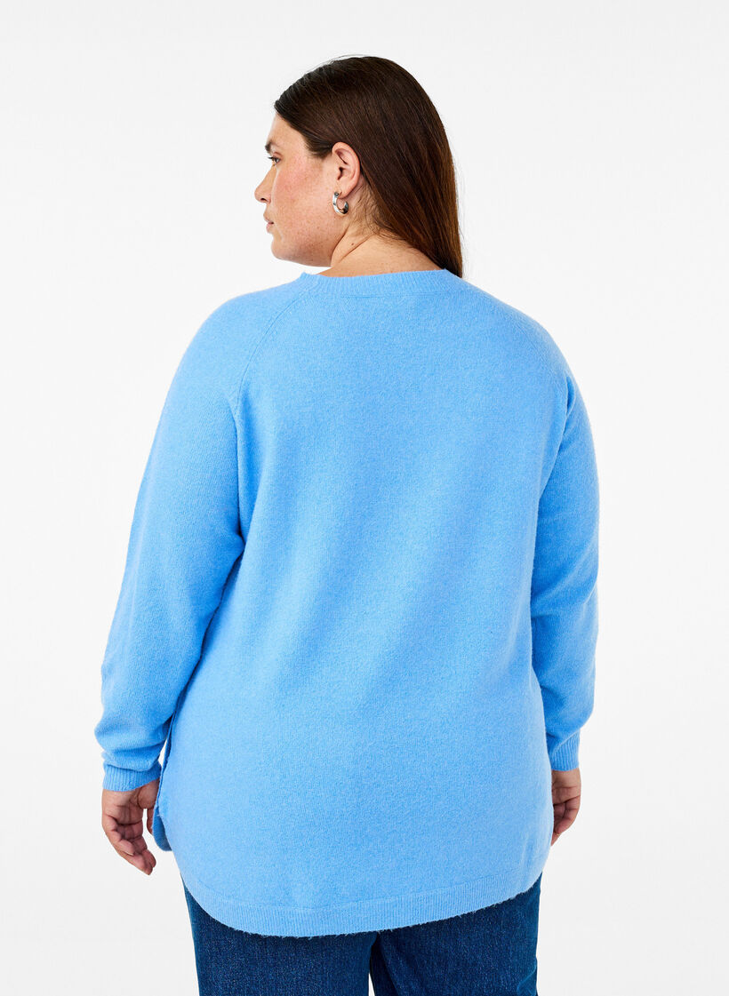 Lange gebreide blouse met knoopdetail aan de zijkant, Della R. Blue Mel., Model