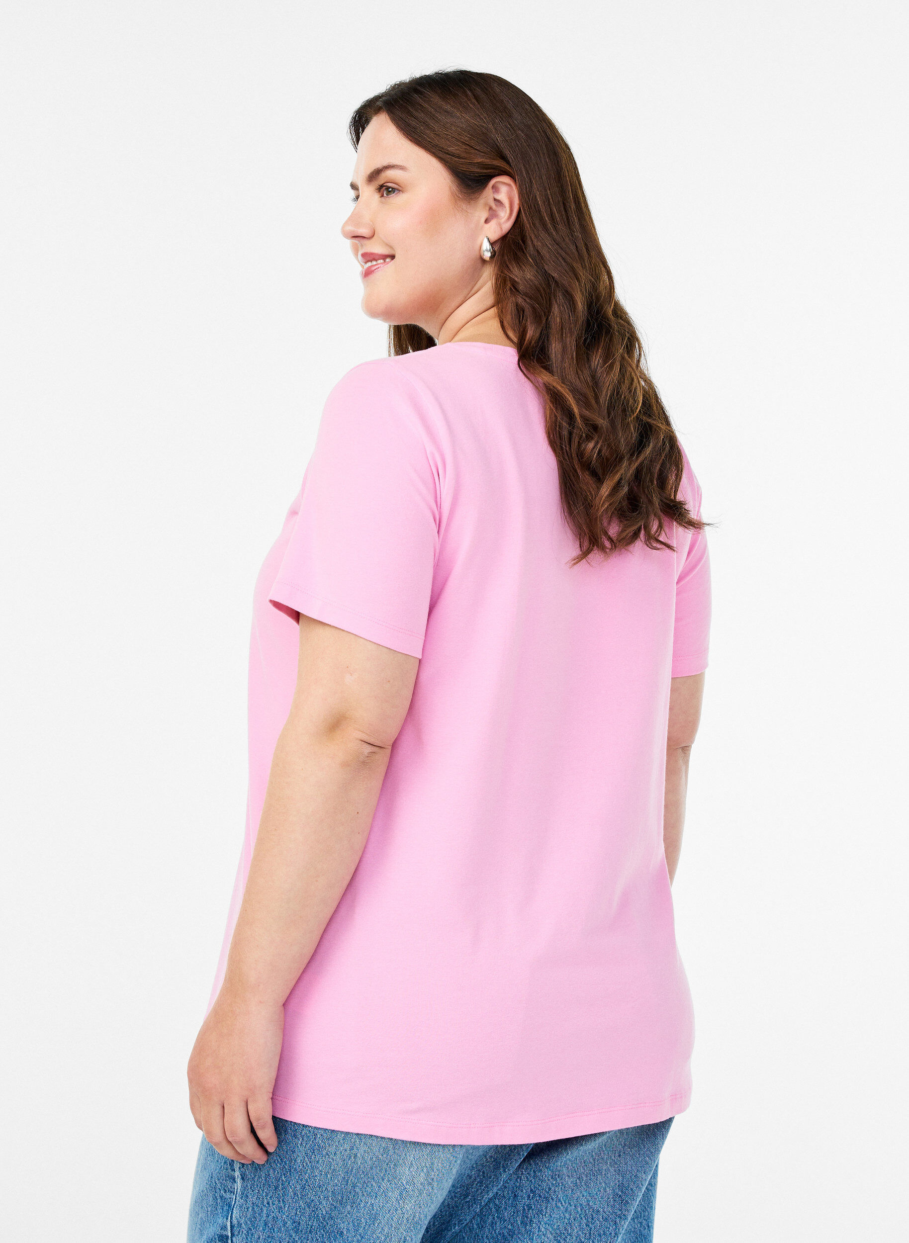 ZizziEffen basic katoenen T-shirt, Roze, Model image number 2
