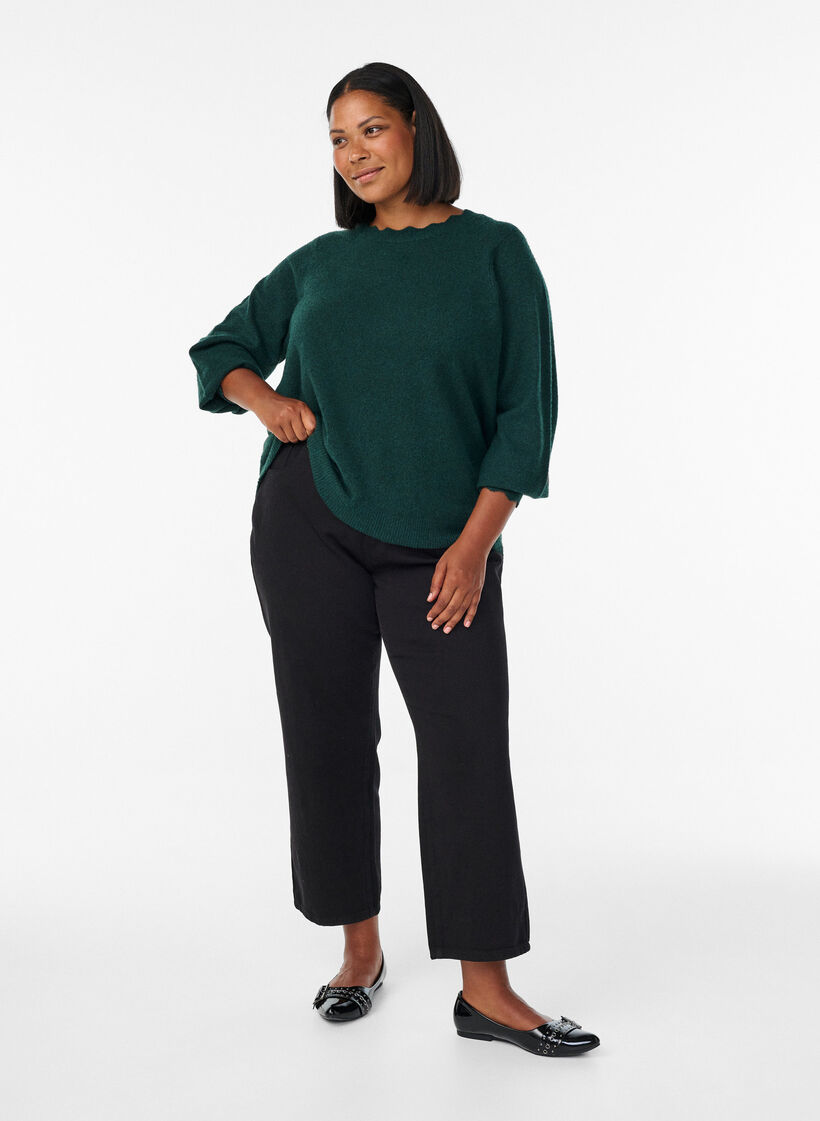 Gebreide blouse met golvende randen, Groen, Model image number 1