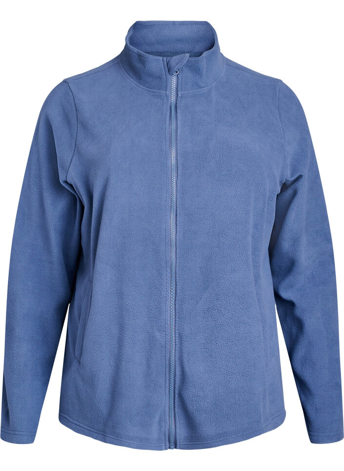 Fleecetop met ritssluiting en hoge kraag, Blauw, Packshot