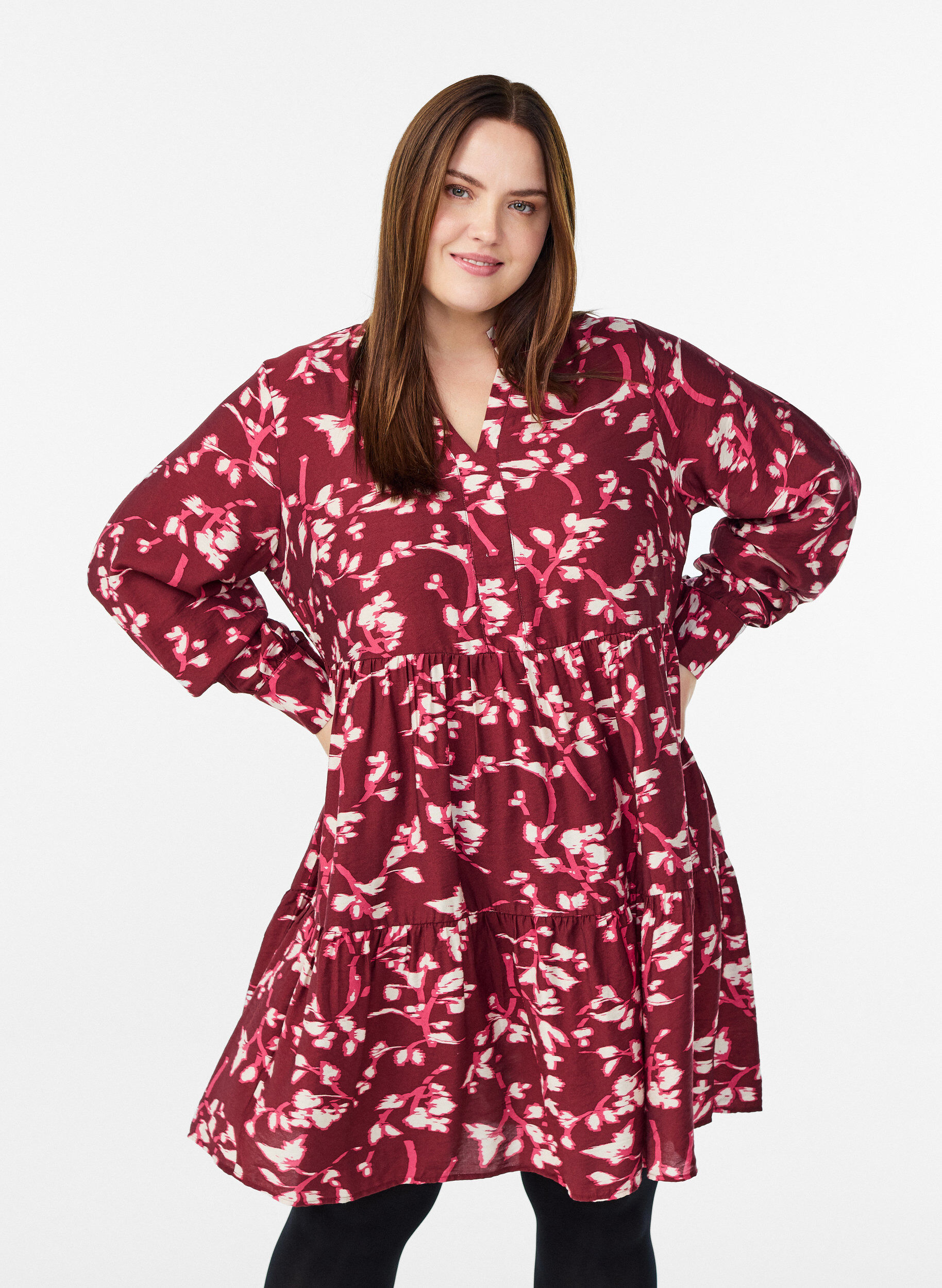 A-lijn jurk met ruchekraag, Rood, Model