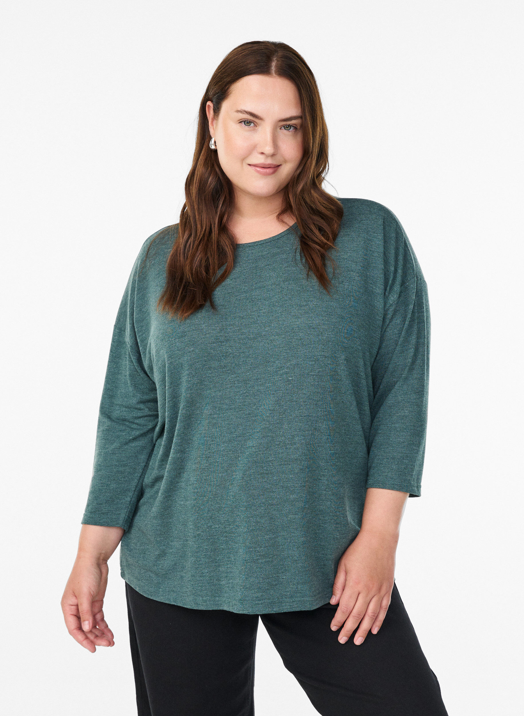 FLASH &ndash; Jersey blouse met 3/4 mouwen, Groen, Model