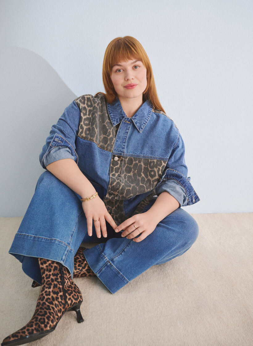 Denim shirt met luipaardprint details, LEO Color block, Image