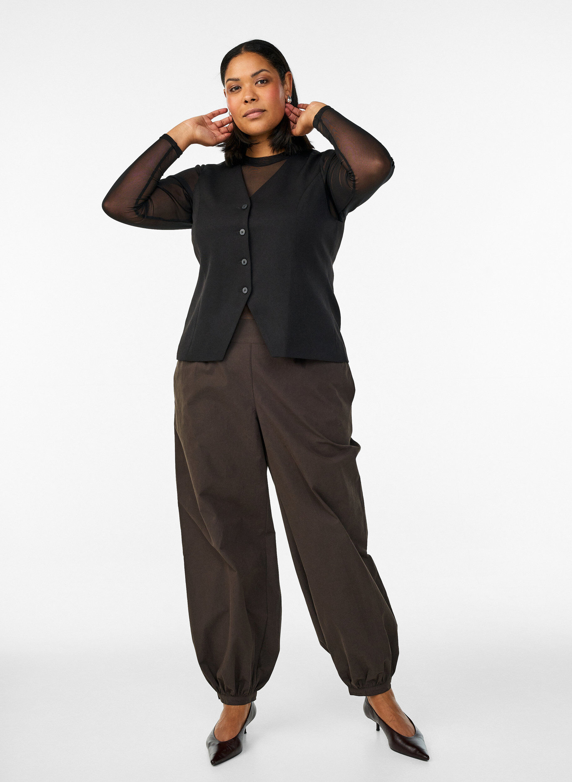 ZizziGilet met knoopsluiting, Zwart, Model image number 1