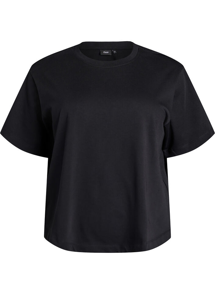 Boxy katoenen T-shirt, Zwart, Packshot image number 0