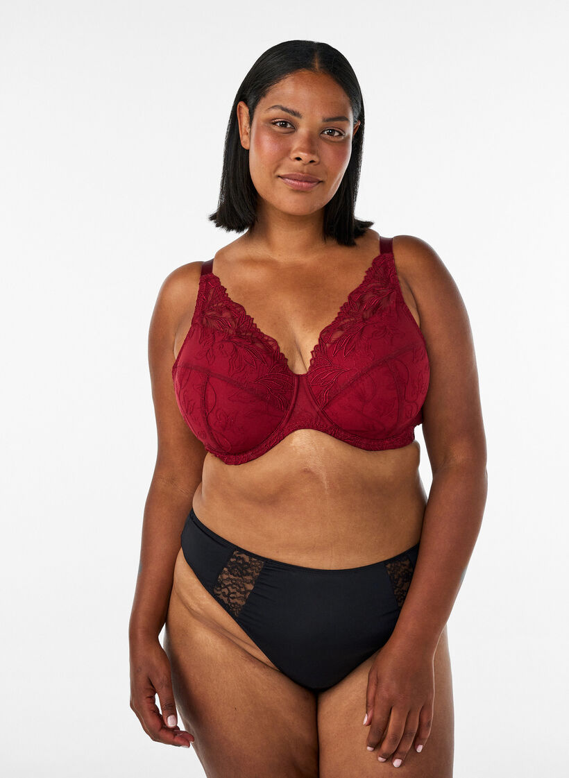 Gewatteerde kanten beha met beugel, Rood, Model image number 1