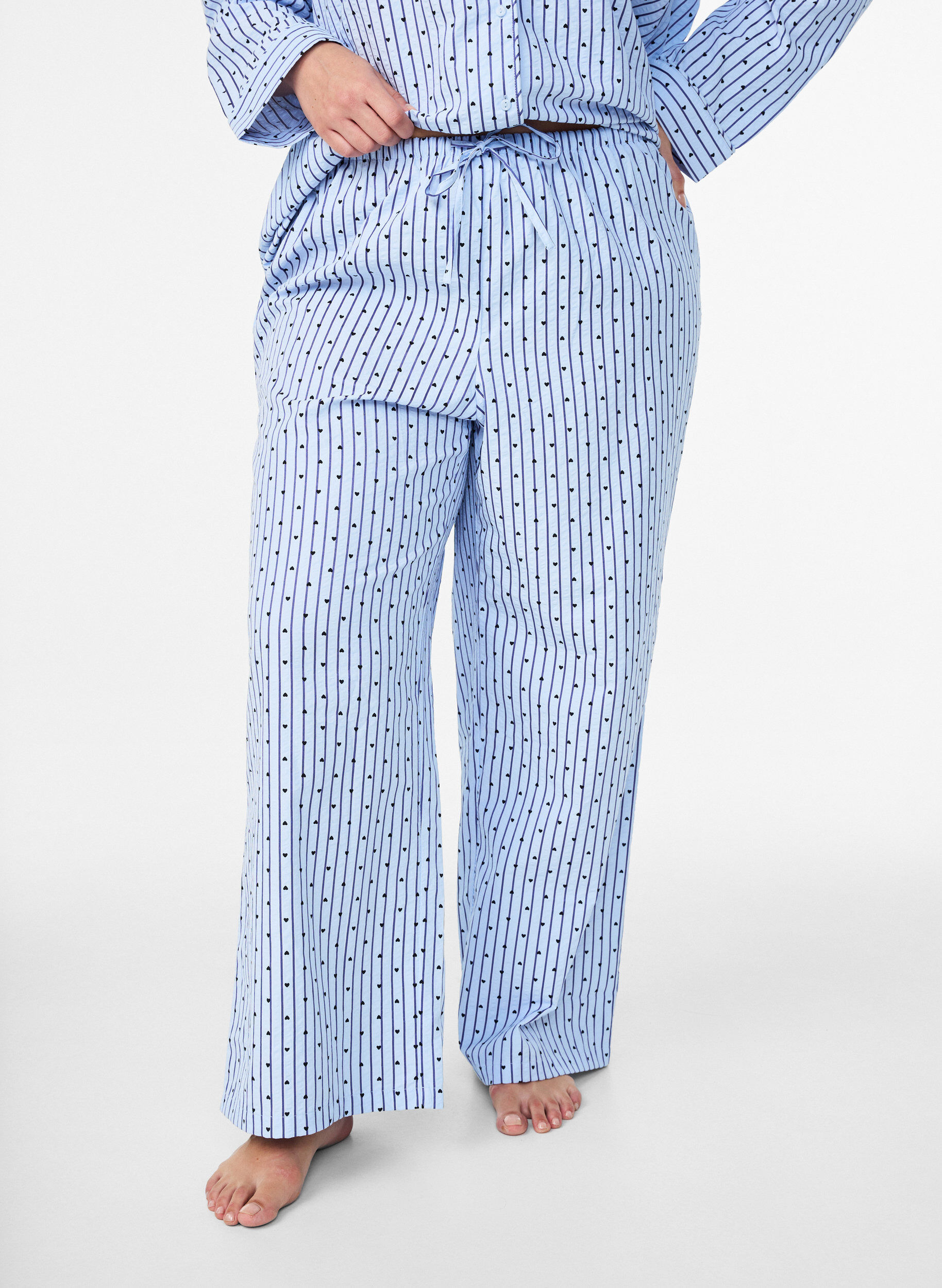 ZizziLosse seersucker-pyjamabroek met hoge taille, Blauw, Model image number 2