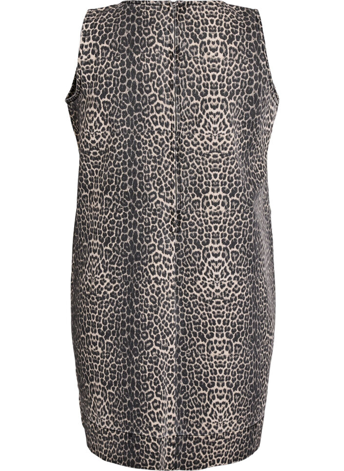 Korte mouwloze denim jurk met luipaardprint, Leopard, Packshot