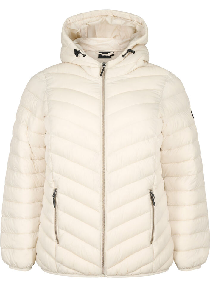 Gewatteerd lichtgewicht jack met capuchon, Beige, Packshot image number 0