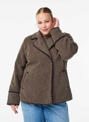 ZizziTeddy jas met contrast details, Morel, Model image number 0