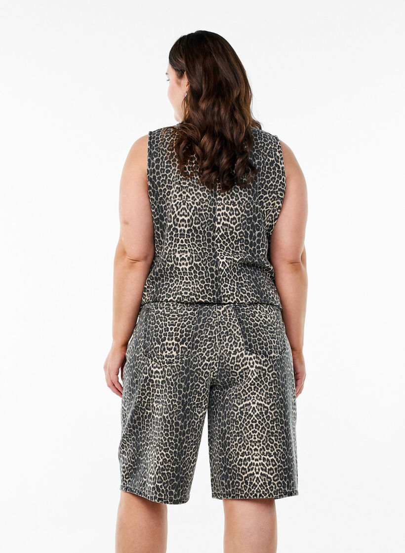 Luipaardprint denim bermuda shorts, Bruin, Model image number 1