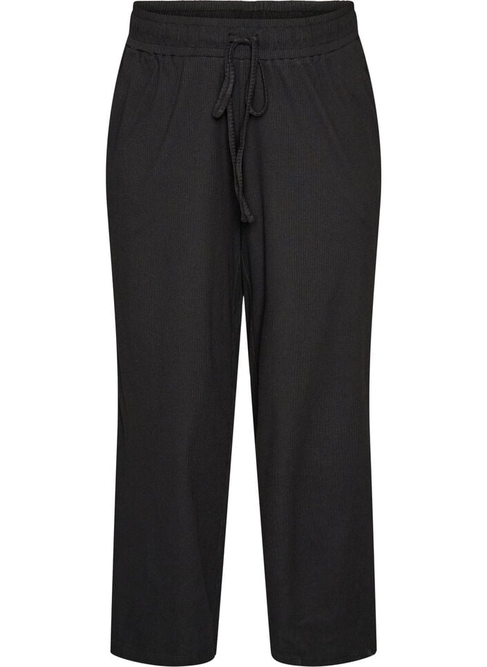 Geribde pyjamabroek met rechte pijpen, Zwart, Packshot image number 0