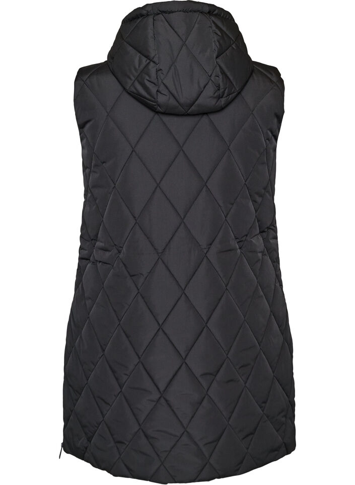 Halflang gewatteerd gilet met capuchon, Zwart, Packshot image number 1