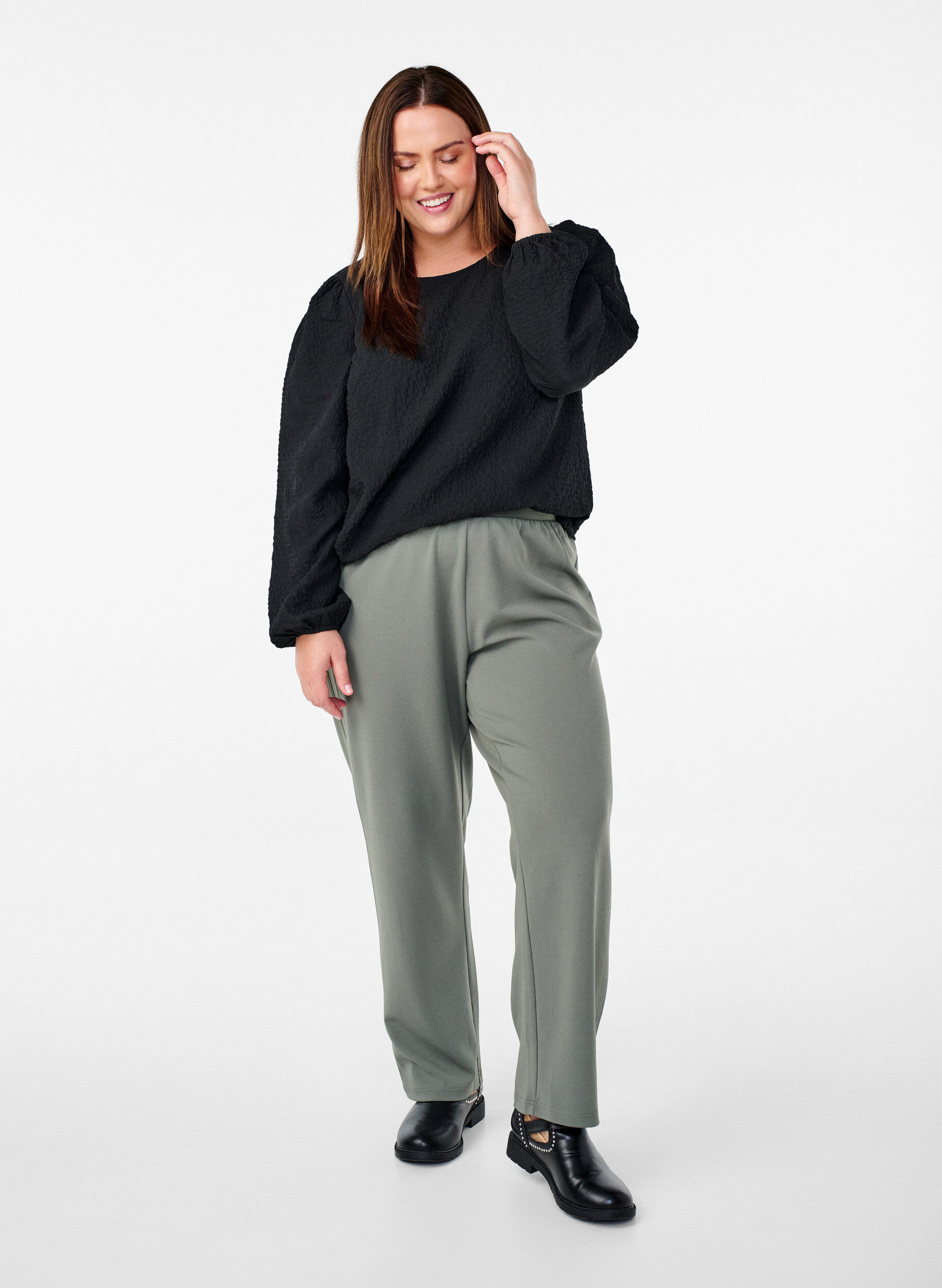Broek met rechte pasvorm, Grijs, Model