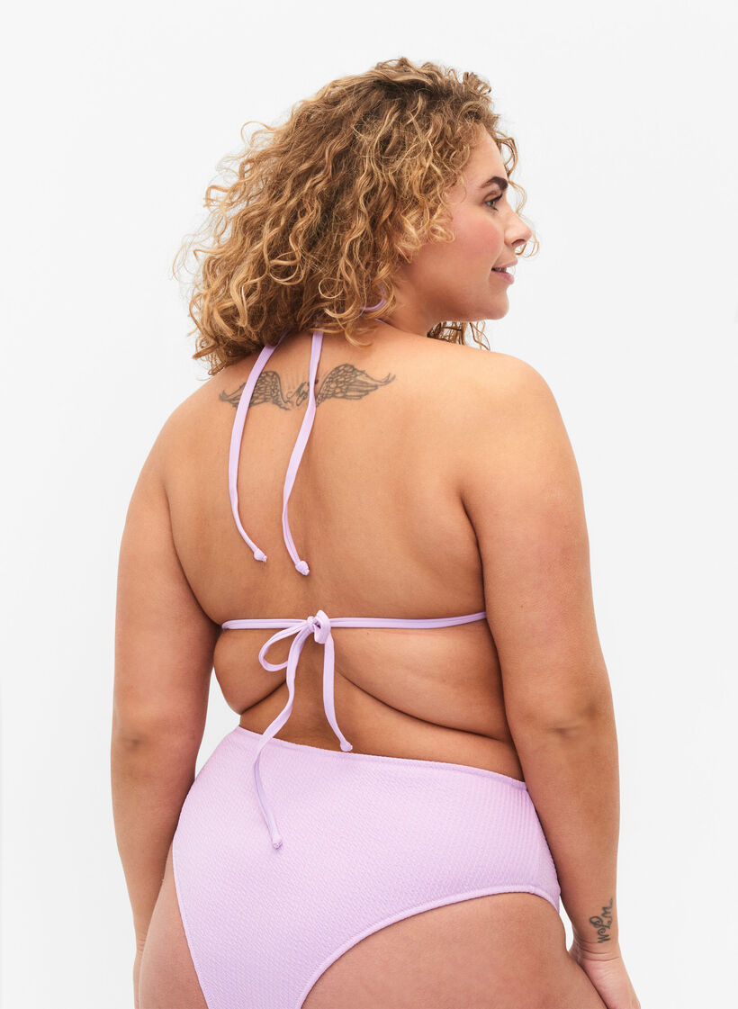 Driehoekige bikini top met cr&ecirc;pe structuur, Paars, Model image number 1