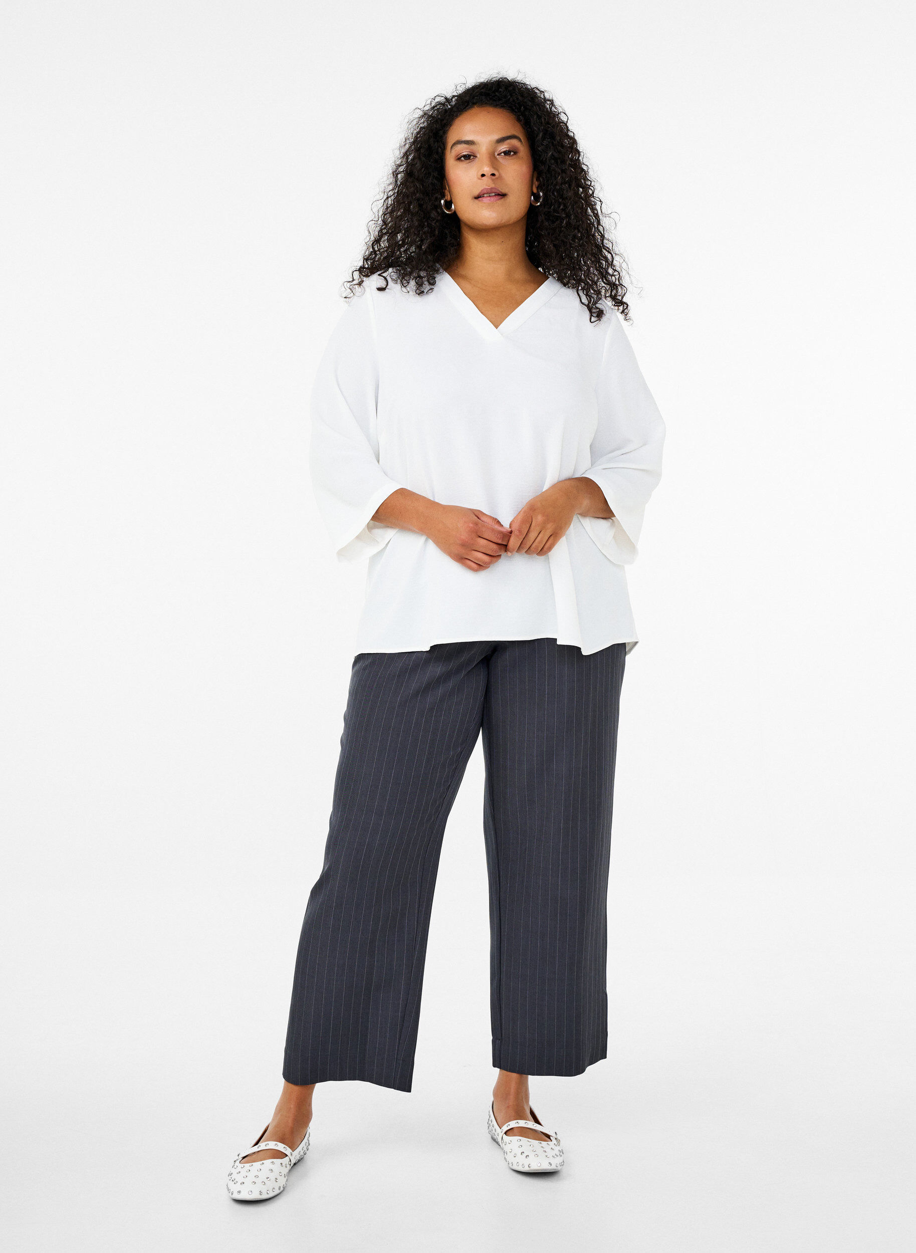 ZizziFLASH - Blouse met 3/4 mouwen, Vanille, Model image number 1