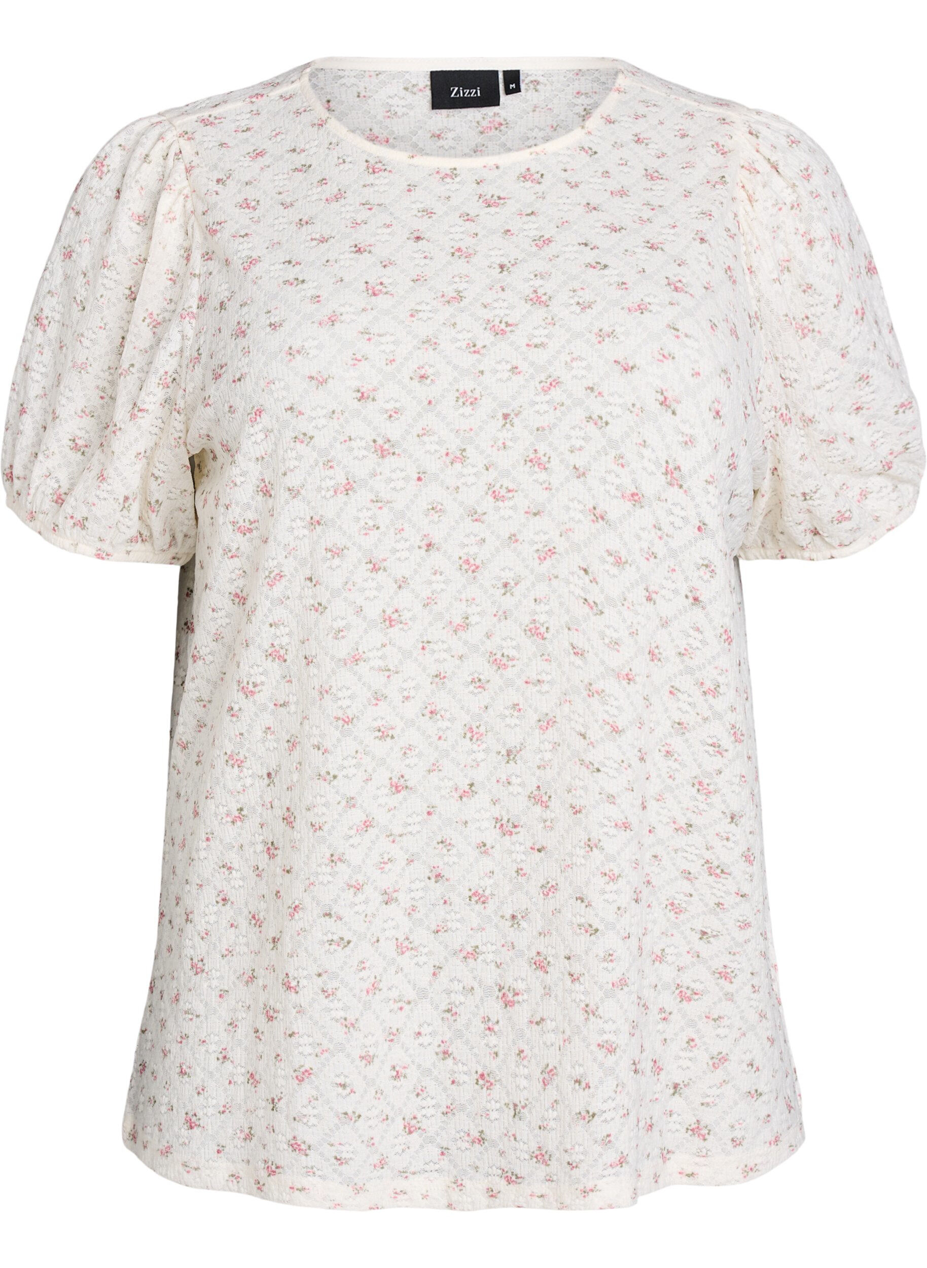 Jersey blouse met korte mouwen en bloemenprint
