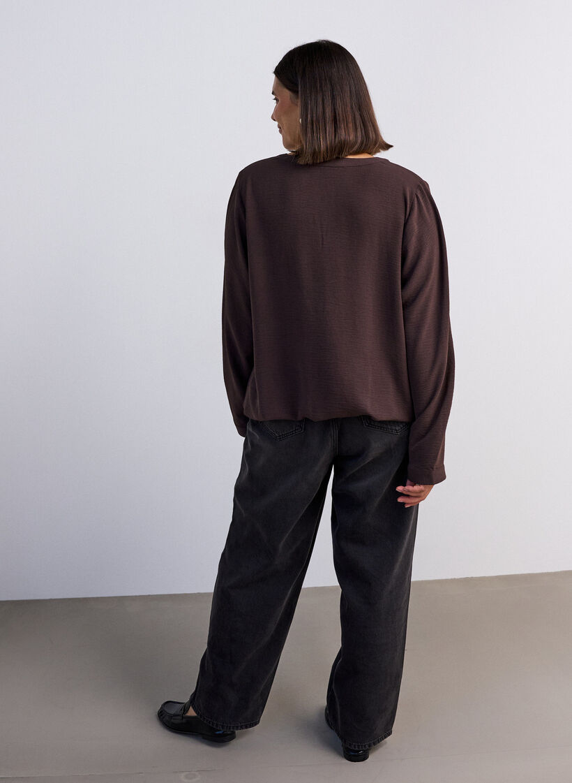 Blouse met ballonsilhouet en V-hals, Bruin, Model image number 2