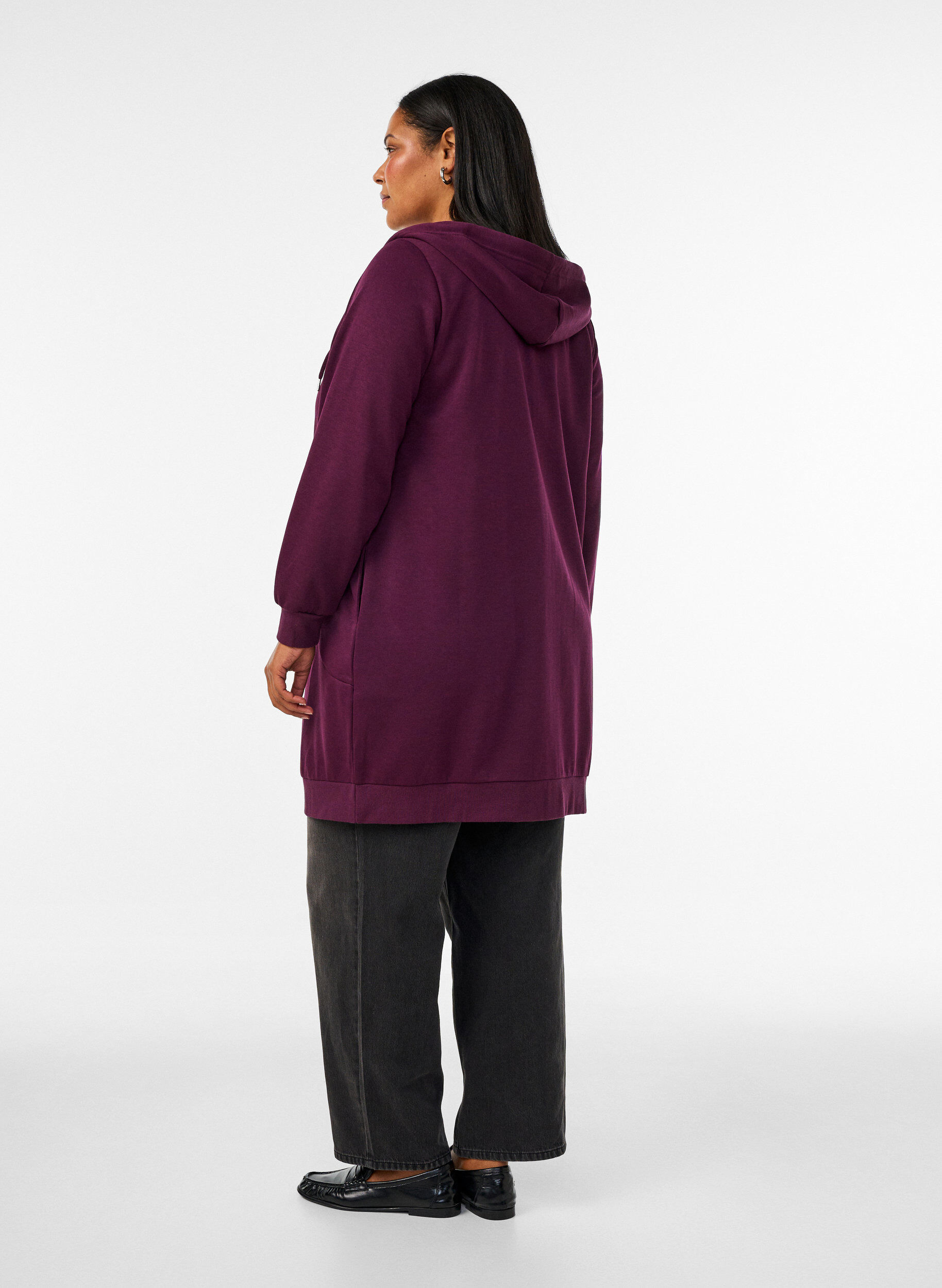 ZizziLange hoodie met ritssluiting en zakken, Paars, Model image number 2