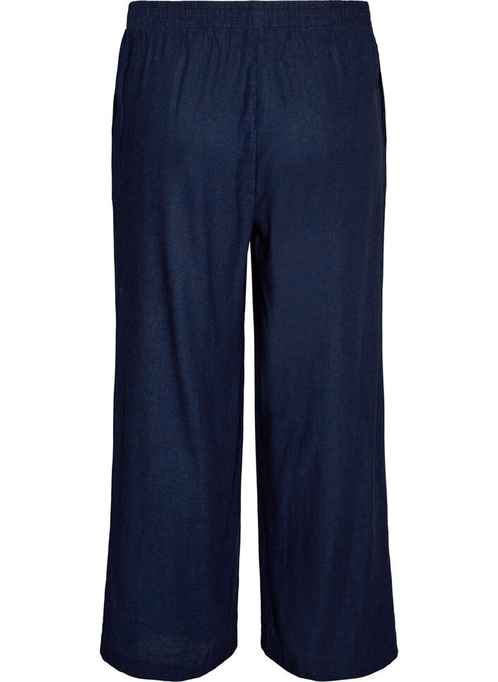 Wijde linnen en viscose broek, Blauw, Packshot image number 1