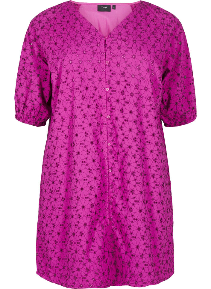Korte jurk met geborduurd bloemenpatroon, Vivid Viola, Packshot
