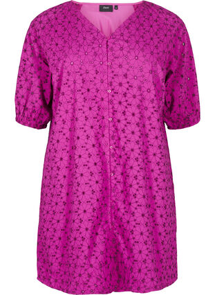 ZizziKorte jurk met geborduurd bloemenpatroon, Vivid Viola, Packshot image number 0