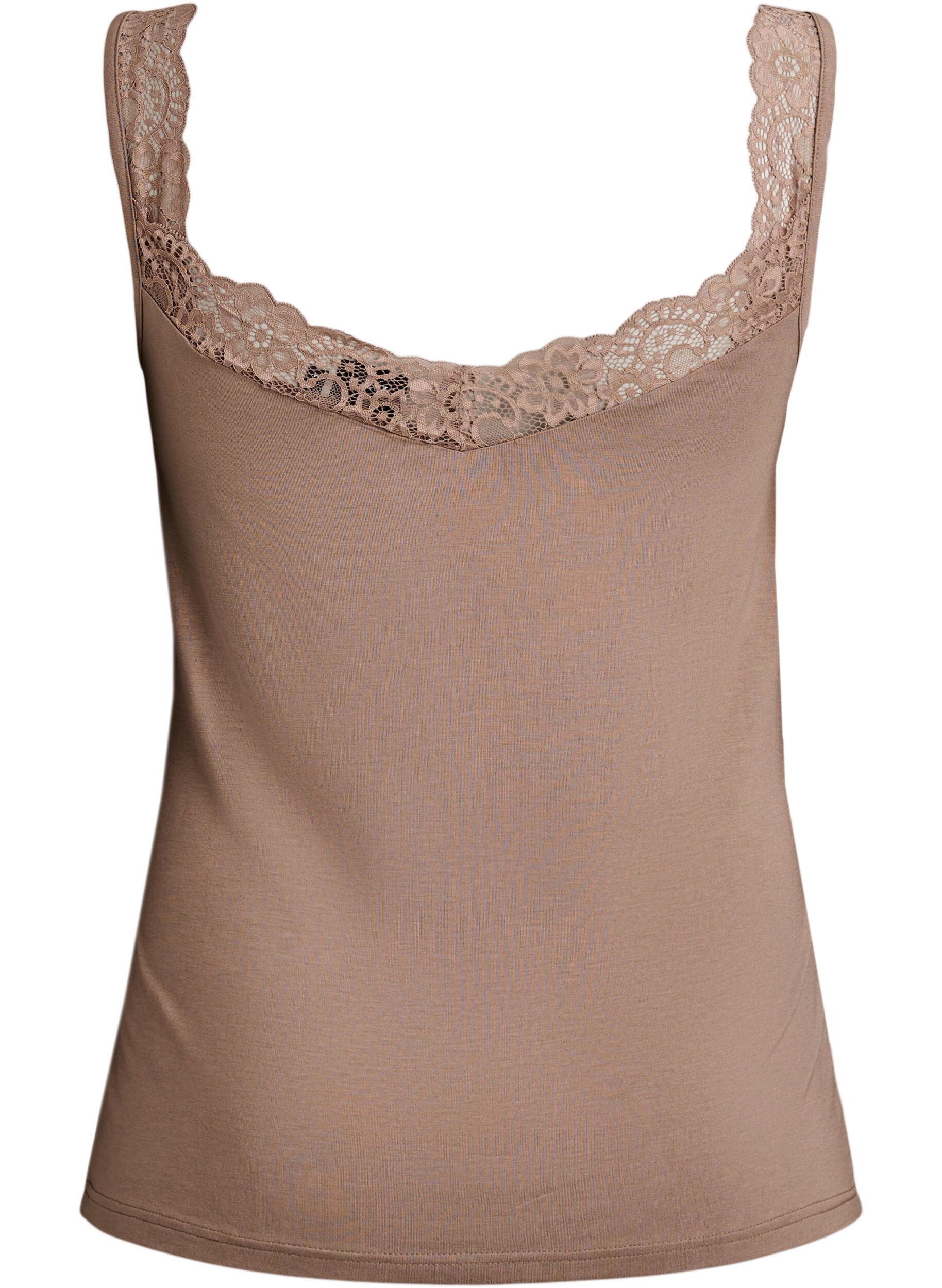 ZizziViscose top met kanten rand, Beige, Packshot image number 1