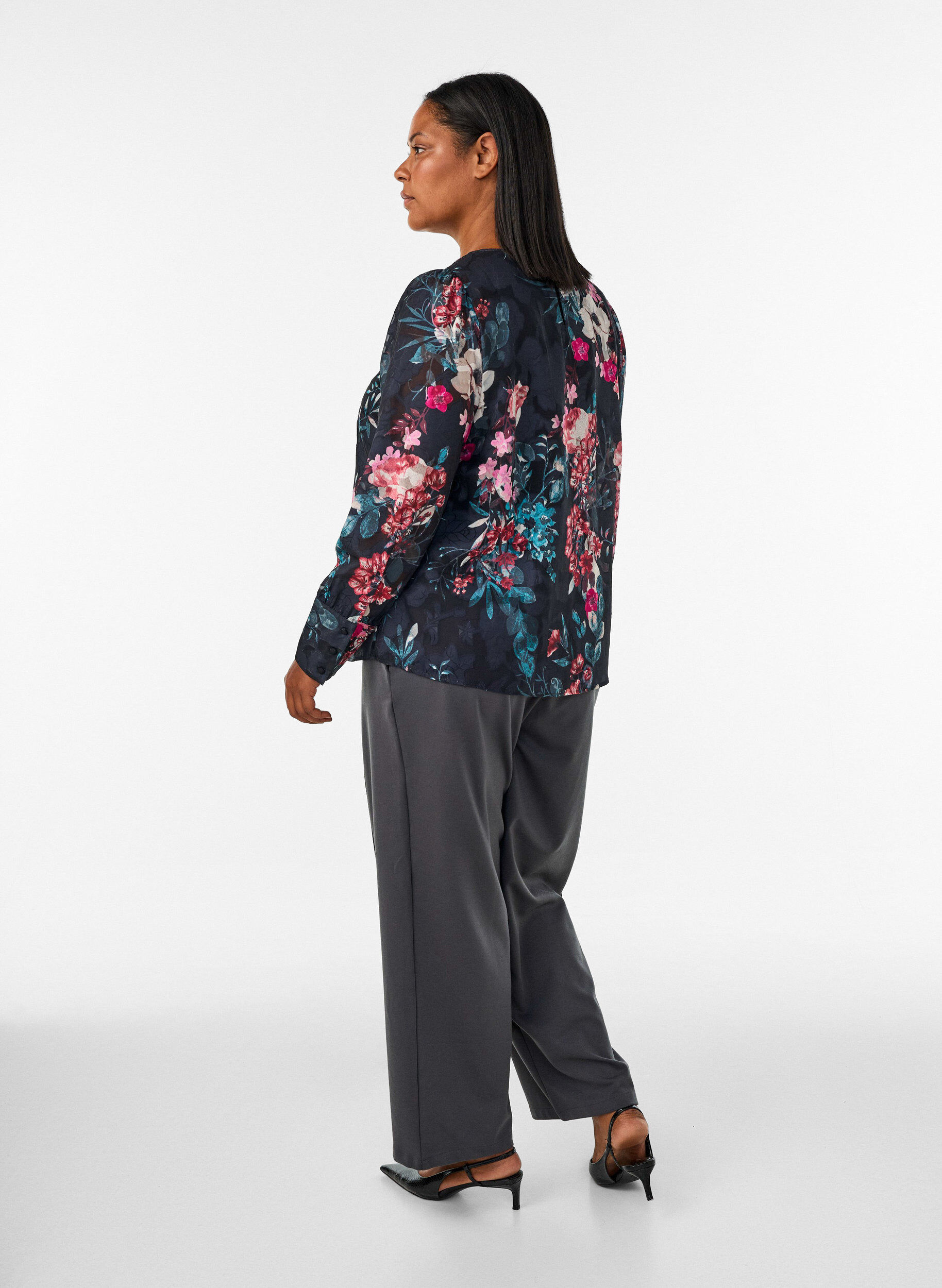 ZizziLosse jerseybroek met hoge taille, Grijs, Model image number 1