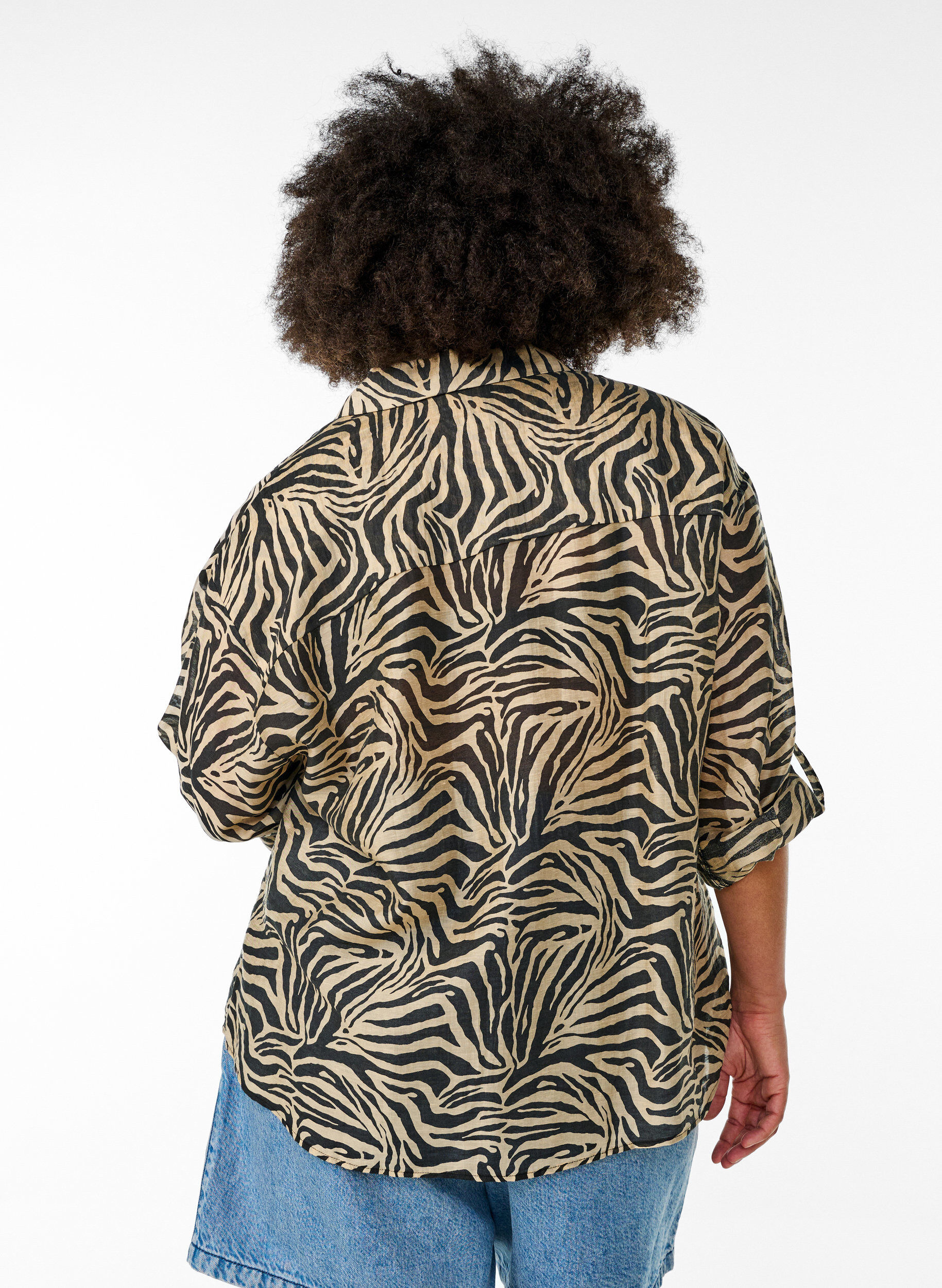 ZizziLos shirt met dierenprint en borstzakken, Zwart, Model image number 2